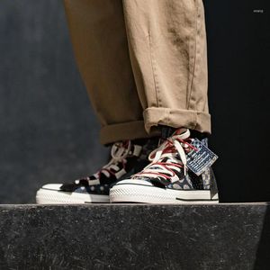 Shoes 663 Casual Maden Retro 2024 Japanese Style High Upper Canvas Trendy Print Fashion Solid Men Lace-Up Vulcanized 44