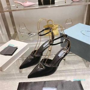 Leather Pointed Toe Wrap Dress Shoe Ankle Strap Buckle Gold Silver High Quality Sandal