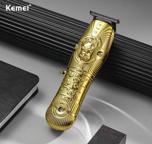 Kemei KM 3709 PG Professional Electric Gold Metal Body Beard Shaver Clipper Titanium Knife Cutting USB Charger Machine5926906