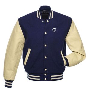 Letterman Marineblaue Farbe Wolle Leder Streetwear Mantel Baseball Varsity Lettermen Jacke 16