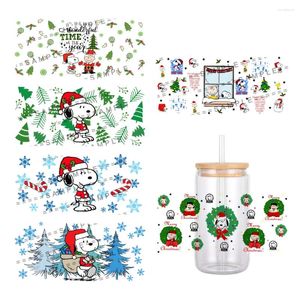 Gift Wrap Christmas Japan Cartoon Dog Mönster UV DTF Transfer Sticker Waterproof Transfers Decals för 16oz Glass Cup -klistermärken