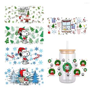 Hediye Sargısı Noel Japonya Karikatür Köpek Deseni UV DTF Transfer Sticker Su Geçirmez 16 oz Cam Kupa Çıkartmaları için Çıkartmalar