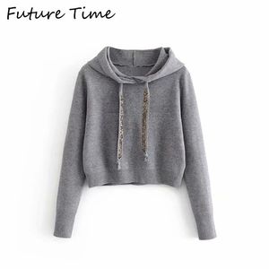 Framtida tid höst stickad pullover kvinnor tjock lös lång ärm korta hoodies överdimensionerade damer varma tröjor 240307