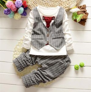 Kids Boy Clothes Baby Gentleman Suit Clothing Sets Fake two piece vest shirt Toddler children 14Y Birthday Party Dress259Q25032387301