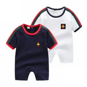 Summer newborn tight corset short sleeved O-neck patch work stripe clothing covering short Roba Bebe baby boys and girls jumpsuit 240315