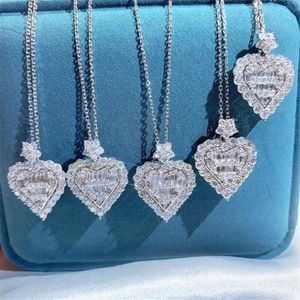 Luxury Heart shape Pendant AAAAA Zircon cz Real 925 Sterling silver Party Wedding Pendant with Chain Necklace for women jewelry293B