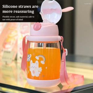 Water Bottles Coffee Cup Plastic/ Bounce Lid Summer Creative Cartoon Drinking Tool Straw 600ml Large Capacity Portable Strap