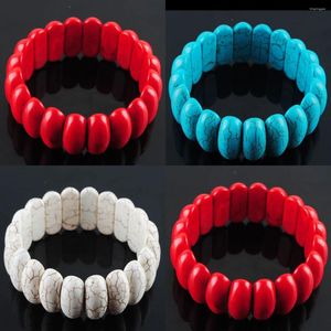 Strand Natural Stone Stretch Bangles Red White Blue Colors Turquoises Gemstone 10x25mm pärlor armband 7 tum smycken TBK302