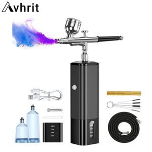 AVHRIT PORTABLE LADDABLE THE WUTRESSELESS AIRBRUSH MED COMPRESSOR DUBBEL ACTION SPRAY GUN FACE NAIL ART TATTOO CRAFT PAINT 240304