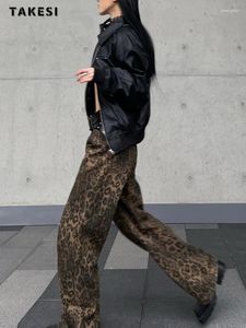 Women's Jeans 2024 Gothic Fashion Leopard Print Wide Leg Overalls Women Brown Straight High Waist Jean Pants Female Korean Streetwear Y2k