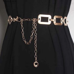 Bälten Fashion Gold Chain Belt Kvinnlig midja Lång designer Punk Metal Belt för kvinnor Högkvalitativa lyxmärke Justerbart midjebandy240315