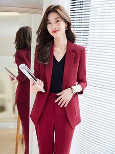 Women's Two Piece Pants Formal Elegant Blazers Femininos Women Autumn Winter Professional Business Work Wear Ladies Office Career Interview