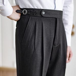 Ternos masculinos 2024 magro listrado tornozelo comprimento calças inteligente casual fino ajuste terno calças de casamento vestido formal roupas de moda l04