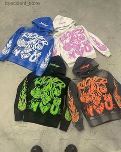 Herrtröjor tröjor geometriska mönster färgglada bokstäver gotiska tryck avslappnade hoodies för män y2k high street hip hop mode design pullover för män l240315