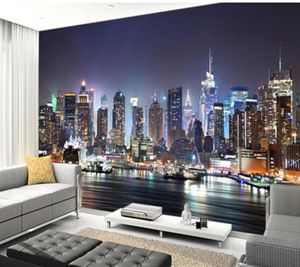 Özel PO Duvar Kağıdı New York Manhattan Skyline Gece Modern 3D duvar resimleri oturma odası yatak odası mutfak duvar pvc duvar kağıdı 193k6323679