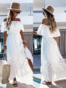 Sommarvit klänning för kvinna 2023 Trendiga casual strandkläder täckning kläder boho hippie chic long maxi klänningar elegant fest 240313