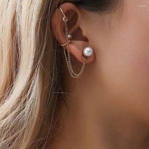 Studörhängen Fashion Imitation Pearl Tassel Chain Ear Bone Clip for Women Cuffs Cool Jewelry Retro Long Hanging Earings Gift 1PC