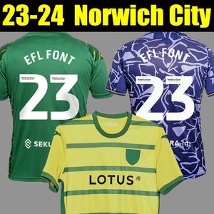 23 24 Jerseys de futebol de Norwich Pukki Hugill Rashica McLean Dowell Buendia Tzolis Sargent 2023 2024 Home Amarelo Afaste Verde Terceira Camisa de Futebol Purple Kit