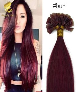 Keratin U Tip Brazilian Hair 05 gram Each Strand Nail Tip burgundy Human Hair Extension Pre bonded Straight Hair9265808