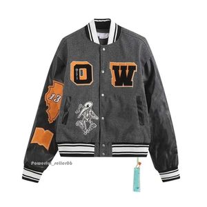 Varsitys Top Off Designer Jaqueta Off White Jacket 2024 Jaquetas Masculinas Designer Offend of Windbreaker Varsity Vintage Off White Camiseta Solta Longa Beisebol Hip Hop 3903