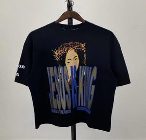 20ss Ins Hot Aman Domingo Serviço Jesus é Rei Cintilante Pó Impressão Tee Skate Mens Designer Camiseta Mulheres Rua Casual Tshirt1133452