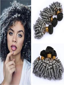 Aunty Funmi Silver Grey Ombre Virgin Brasilian Hair Weave Bundles 3PCS Lot 1BGrey Dark Root Ombre Bouncy Curly Human Hair Weft E5642223