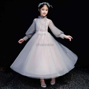 Vestidos de menina vestido infantil vestido de princesa vestido pequeno anfitrião vestido de performance de piano para menina com flores vestido de casamento para menina no passeio de aniversário S 240315