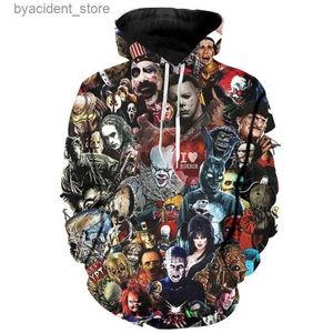 Erkek Hoodies Sweatshirts 2023 Yeni Varış Kişilik Hoodies Korku Filmleri 3D Baskılı Pullover Erkek Kadın Moda Günlük Boyutlu Kapüşonlu Sweatshirt L240315