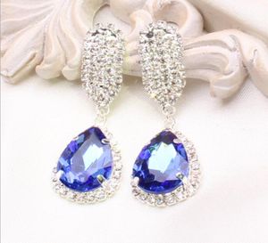 Billiga 2016 Ny ankomst Clear Blue Red Green pärlor kristaller brudörhängen för bröllop smyckesuppsättningar tillbehörsbous9401681
