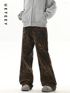 Jeans da donna UETEEY Stampa Leopardo Y2k Donna 2024 Pantaloni larghi a vita alta in denim a gamba larga Moda Streetwear Retro dritto