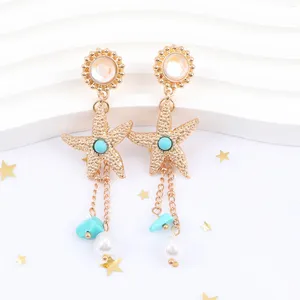 Brincos pendurados Makersland Starfish para mulheres joias estilo oceano atacado joias com pingente de pérola de pedra natural personalizada