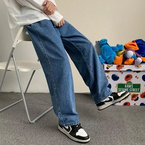 Streetwear baggy jeans män koreansk mode lösa raka breda ben byxor man varumärke kläder svart ljusblå 240305