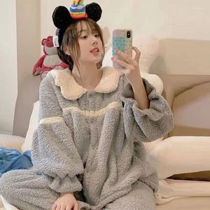 Mulheres sleepwear série japonesa pijama feminino outono inverno velo intensificação conjunto bonito doce quente casa roupas para mulher