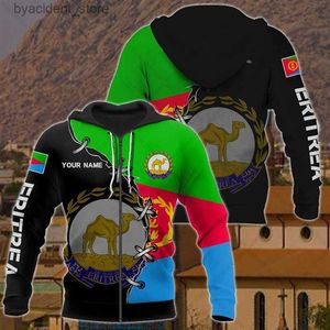 Herrtröjor tröjor Anpassat namn Eritrea Emblem Dragkedja Hoodies Lossa unisex överdimensionerade tröjor Vinter Casual Streetwear Tops Pullover L240315