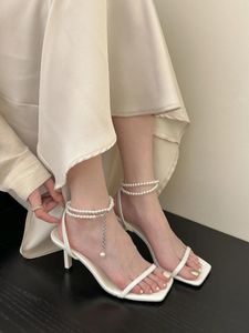 Sandals Fashion High Heels For Women Summer Square Toe Sandalias Chain Decoration Zapatos Female Elegant Dress Party Shoes