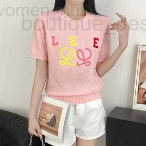 여성 스웨터 디자이너 디자이너 T_SHIRT LOEWEE KNITT COSTRAST 대비 편지 둥근 목록 짧은 슬리브 나이 여성을위한 다재다능한 탑 2024 이른 봄 새 4KLT HLTE