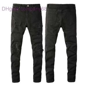 Jeans masculinos de grife Trendamiri Jeans 8520 High Street Trendy Brand Hole Patch Slim Fit Elastic