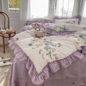 Set 100% cotone francese vintage Gardenia stampa principessa set biancheria da letto fiori rurali volant trapunta/copripiumino biancheria da letto federe