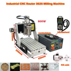 Industrial CNC 3020 Router 800W 3Axis 4Axis Gravering Millningsmaskin med handhjul för metallträ som arbetar