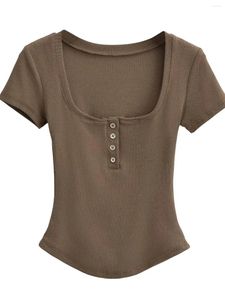 Женские футболки, легкая сексуальная футболка с короткими рукавами для взрослых, лето 2024, три пуговицы WOCL