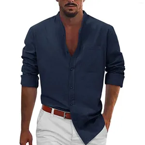 Men's Casual Shirts Long Sleeve Cotton Linen Buttons Up Solid Color Plain Roll Fashion Beach Men Clothes Ropa Hombre