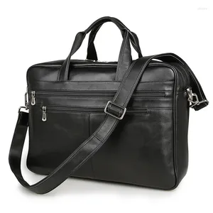 Сумка большой вместимости, черная натуральная кожа, представительский мужской портфель-мессенджер для деловых поездок, 14, 15,6-дюймовый портфель для ноутбука M7319