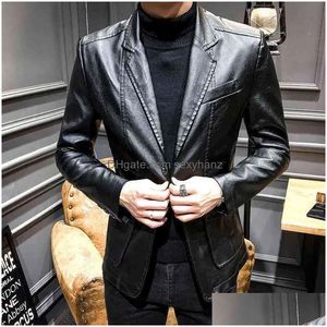 Men'S Leather Faux Autumn Suit Jackets Men Solid Motorcycle Long Sleeve Blazer Coats Fashion Casual Slim Business Pu Outwear Male Dh7Pj