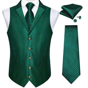 Mäns västar Victorian Vest Tie Set Green Plaid Silk Gothic Waistcoat ärmlös jacka för män bröllopsfest Tuxedo Soical Clothing
