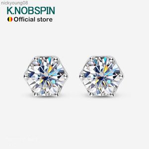 Fascino KNOBSPIN 1CT D Colore Moissanite Orecchino S925 Nastro placcato con orecchini in oro bianco 18 carati per le donne Gioielleria raffinata L2403