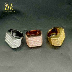 Pierścienie klastra Aokaishen Out Out Baguette Pierścienie dla kobiet prawdziwe złoto platowane sześcienne cyrkonowe bioder bioder bioder L240315
