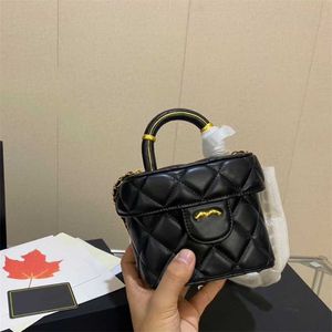 Ünlü lüks kadın tasarımcı mini klasik tote çanta yüksek kaliteli orijinal deri vanity elmas kafes fransız markası iki mektup moda crossbody çanta makyaj kutusu