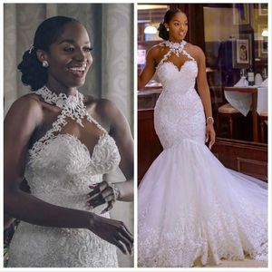 Arabic Aso Ebi Vintage Lace Beaded Wedding Dress Sheer Neck Mermaid Bridal Dresses Sexy Cheap Wedding Gowns245e