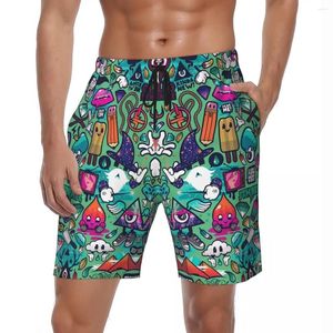 Pantaloncini da uomo Costume da bagno Art Work Pattern Board Summer Graffiti Green Y2K Divertenti pantaloni corti Uomo Sport Comodo costume da bagno