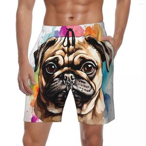 Men's Shorts Swimwear 3D Printed Pug Face Gym Summer Fun Animal Ctue Casual Beach Man Design Sports Surf Breathable Swim Trunks